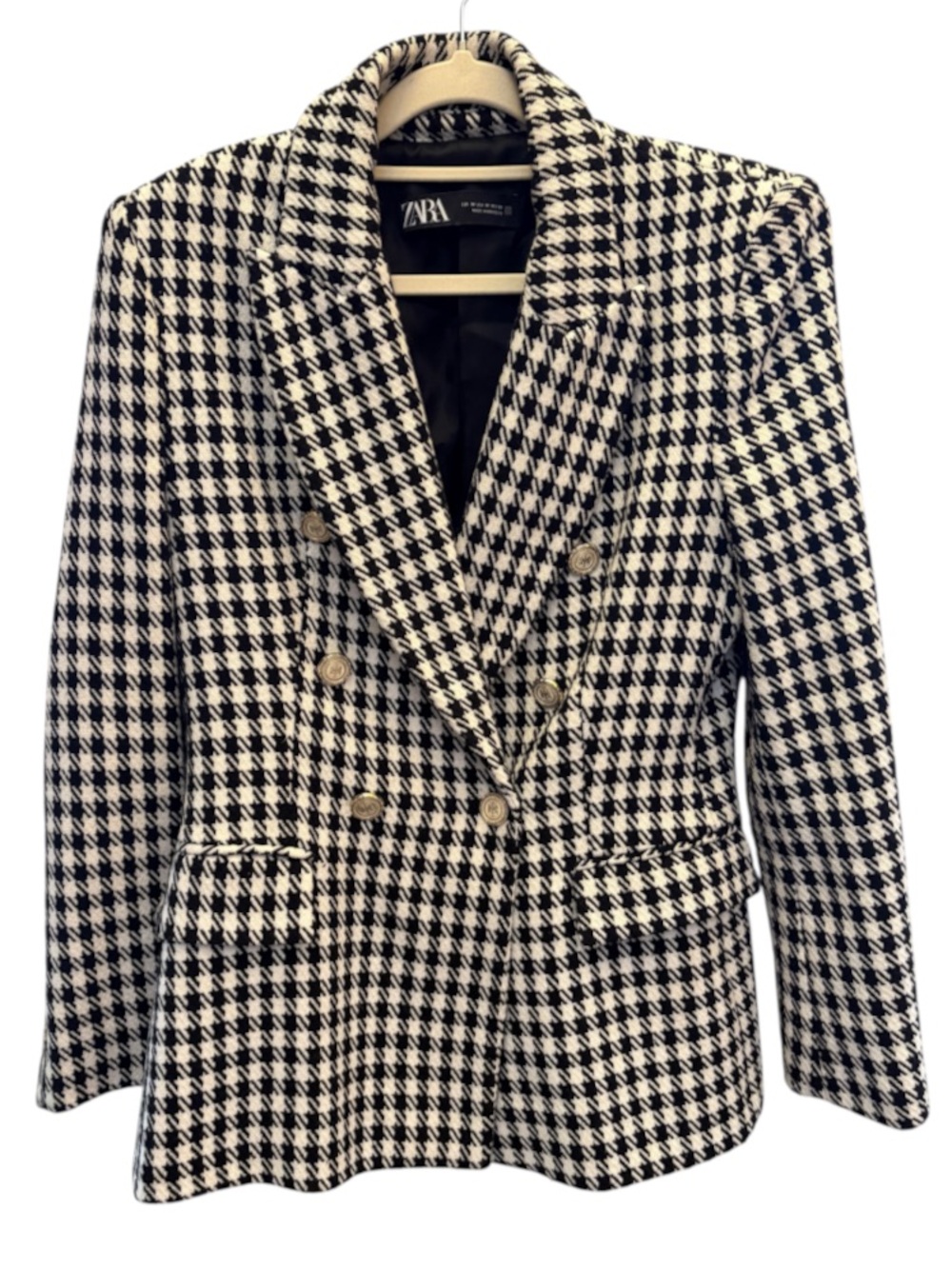 Zara Black & White Houndstooth Double-Breasted Blazer Size M